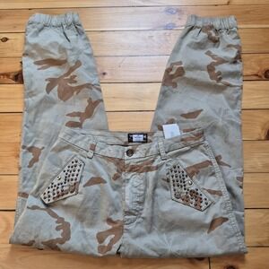 Masons Womens Jogger Pants Camouflage Cotton Studded Green Military 28/28 EUR40